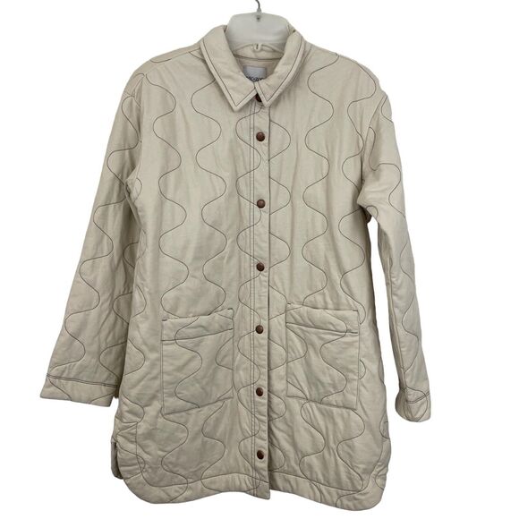 Nic+Zoe Quilted Jacket Womens Size Small Ivory Sandstone Mid Length Pockets $248 - Picture 1 of 4